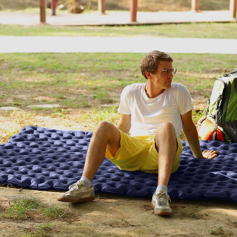 Portable Inflatable Double Sleep Mattress Camping Air Cushion (Navy Blue)