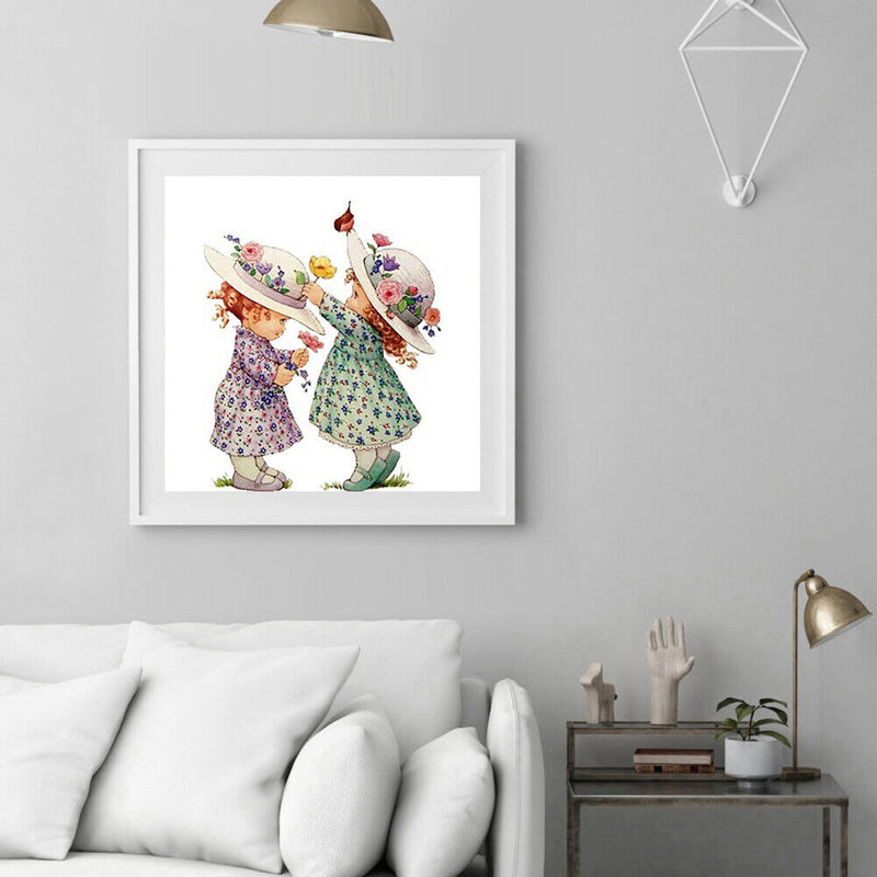Hand Painted Oil Paint by Numbers DIY Two Girls Drawing Wall Art Decoration Gift
