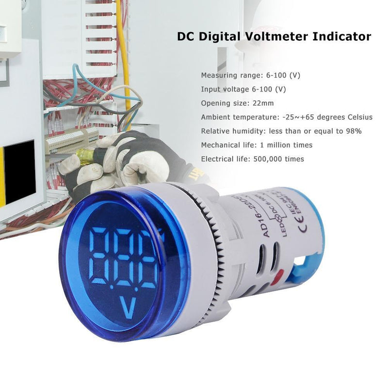 6-100V DC Digital Voltmeter Indicator LED Lamp Round Signal Light (Blue)