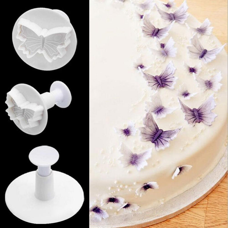 3pcs Butterfly Spring Plastic DIY Fondant Cake Molds Kitchen Baking Mould Newly