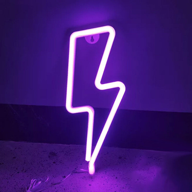 Flash Shaped Neon Lights USB Battery Operated Hanging Night Lamp (Purple) Newly