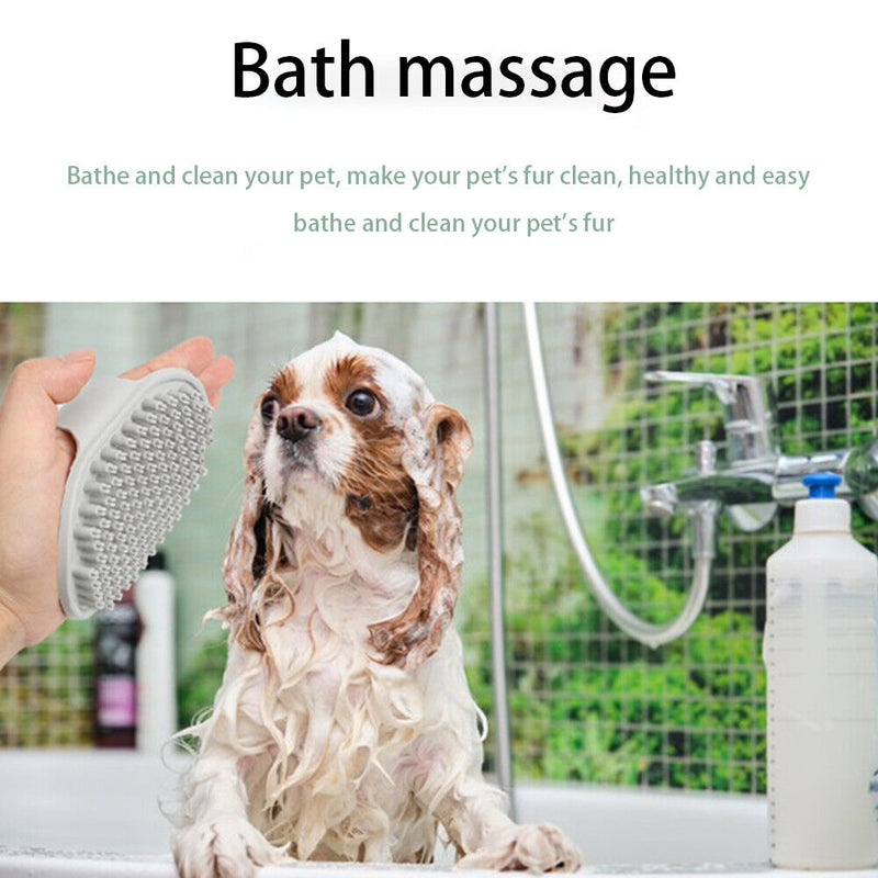 Dog Cat Bath Brush Comb Rubber Pet Hair Fur Grooming Massage Glove (Grey) Newly