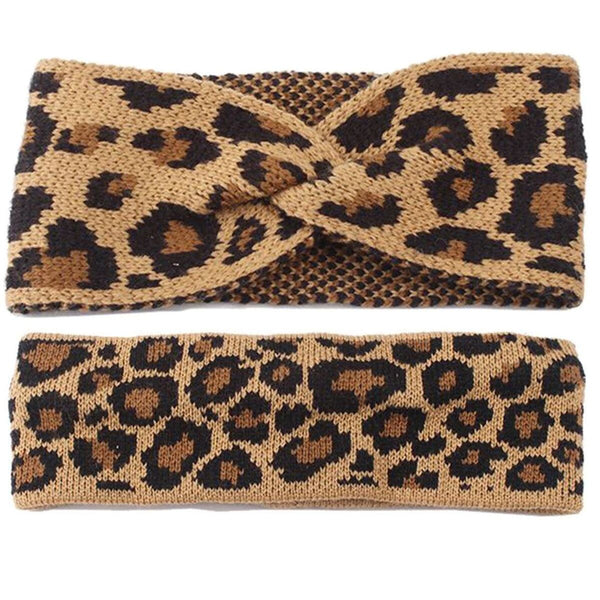 Winter Warm Crochet Head wrap Leopard Headwear Bowknot Turban Knitted Headband