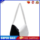 Women Plush Flower Pattern Handbag Large Crossbody Bag (Black White Strap)