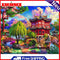 Oil Paint By Numbers Kit Building Backyard on Canvas DIY Wall Art Handicraft