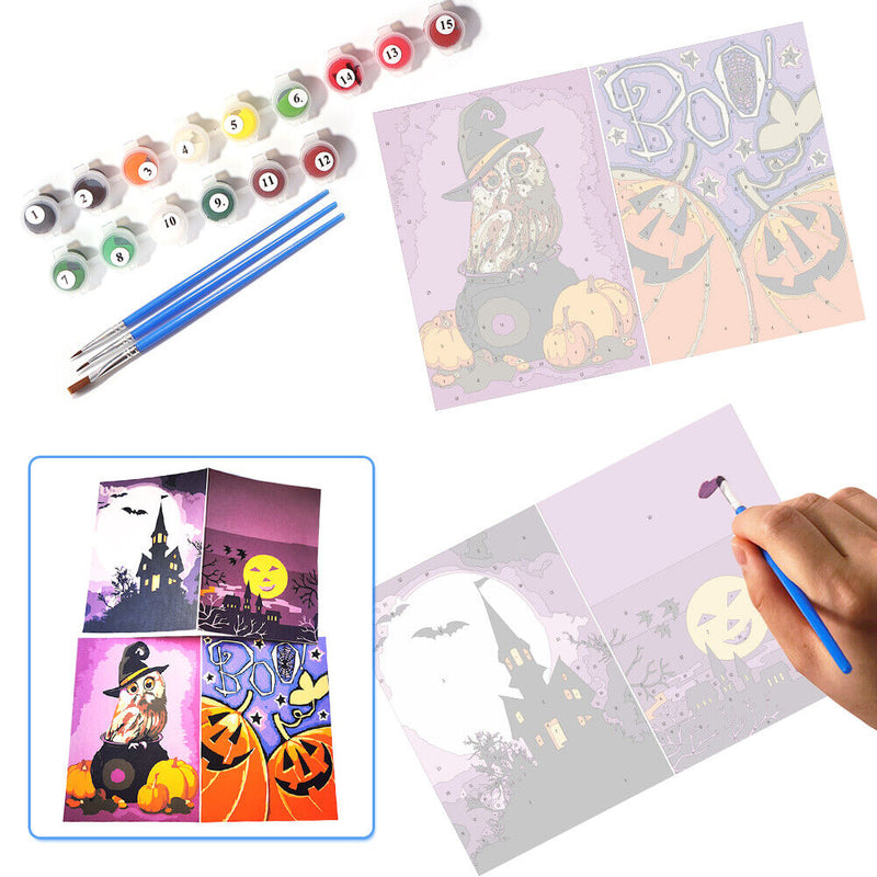 Handpainted DIY Halloween Greeting Card Oil Paint by Numbers Pictures Craft Kit