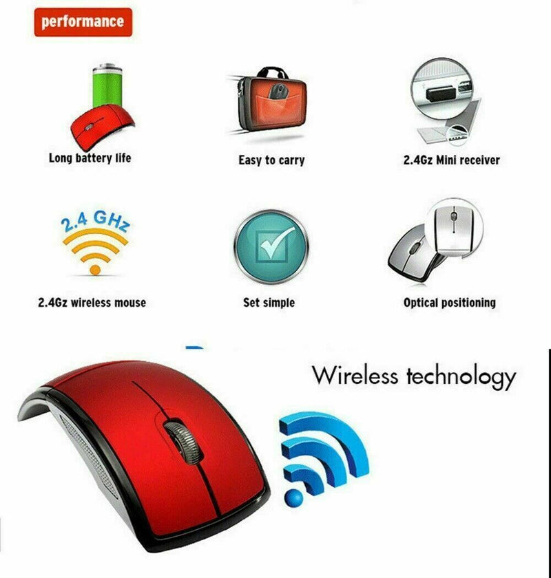 2.4Ghz Wireless Mouse Foldable Folding Optical Mice Receiver USB For Laptop F0Q1