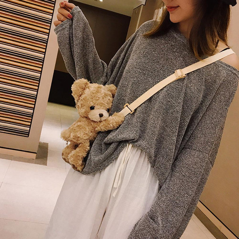 Lovely Cartoon Bear Messenger Handbags Women Girls Faux Fur Shoulder Bags