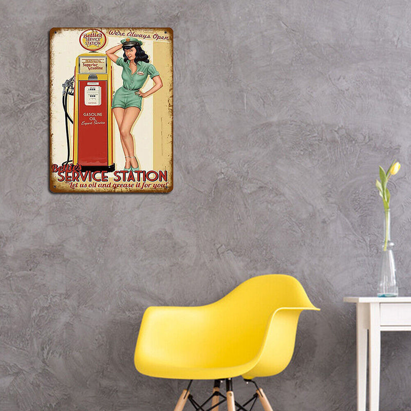 Service Station Metal Plate Tin Sign for Bar Pub Club Cafe Wall Iron Paintings