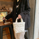 Women Quilted Cotton Padded Top-handle Bag Flower Pattern Satchel (White)