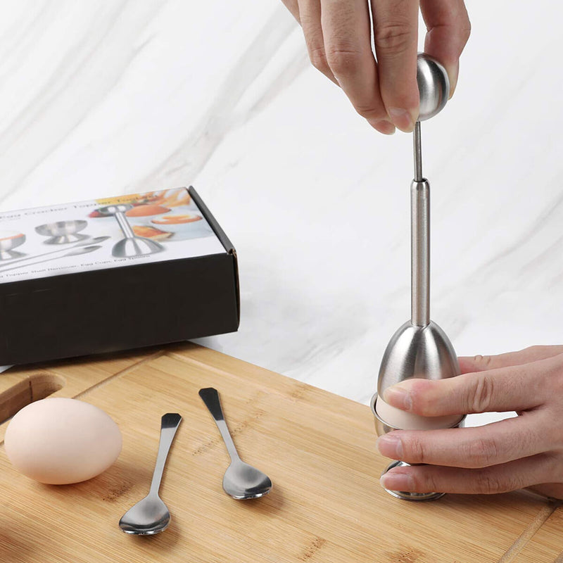 Egg Topper Cracker Set, Cutter with 2 Cups, 2 Spoons, for Hard, Soft Boiled Eggs