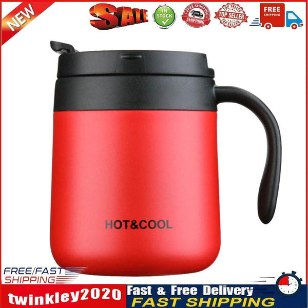 350ml Stainless Steel Vacuum Flask Handle Lid Portable Water Cup (Red) Newly