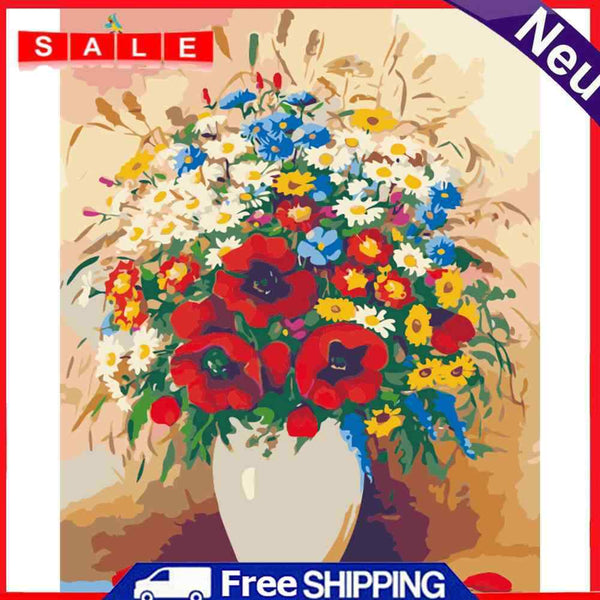 DIY Paint By Number Kit Frameless Colorful Flowers Canvas Handpainted Handcraft
