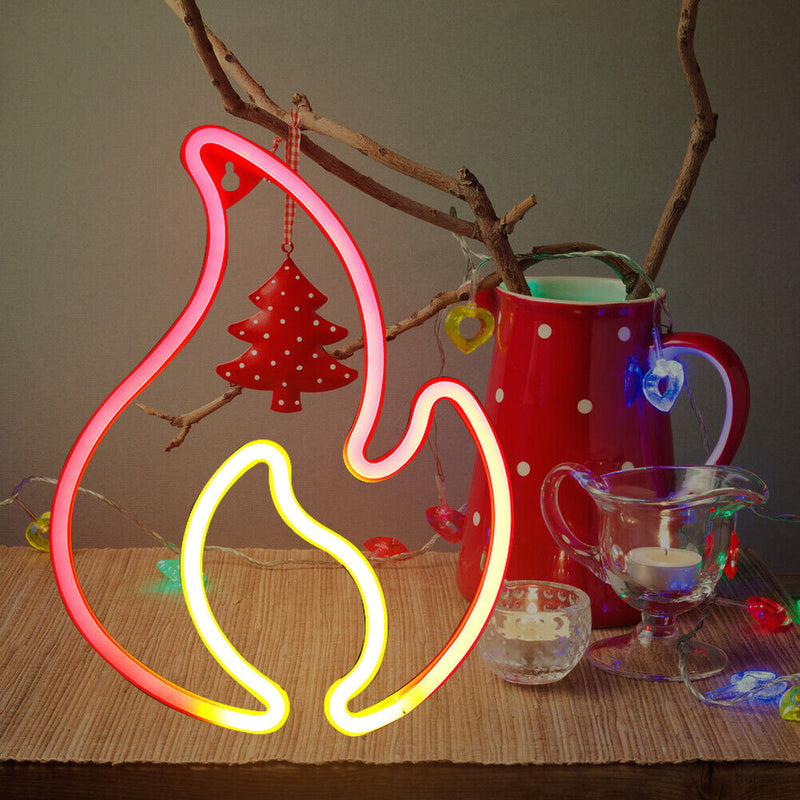 Fire Flame Neon Sign Light LED Hanging Wall Night Lamp Decor (Red White) Newly