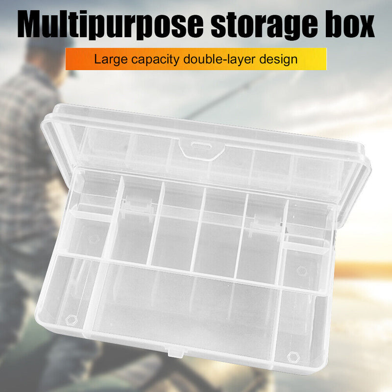 11 Compartments Fishing Box Double Layer Lure Hook Storage Case (Clear) Newly