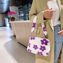 Fashion Flower Print Shoulder Bag Women Winter Plush Small Handbag (Purple)