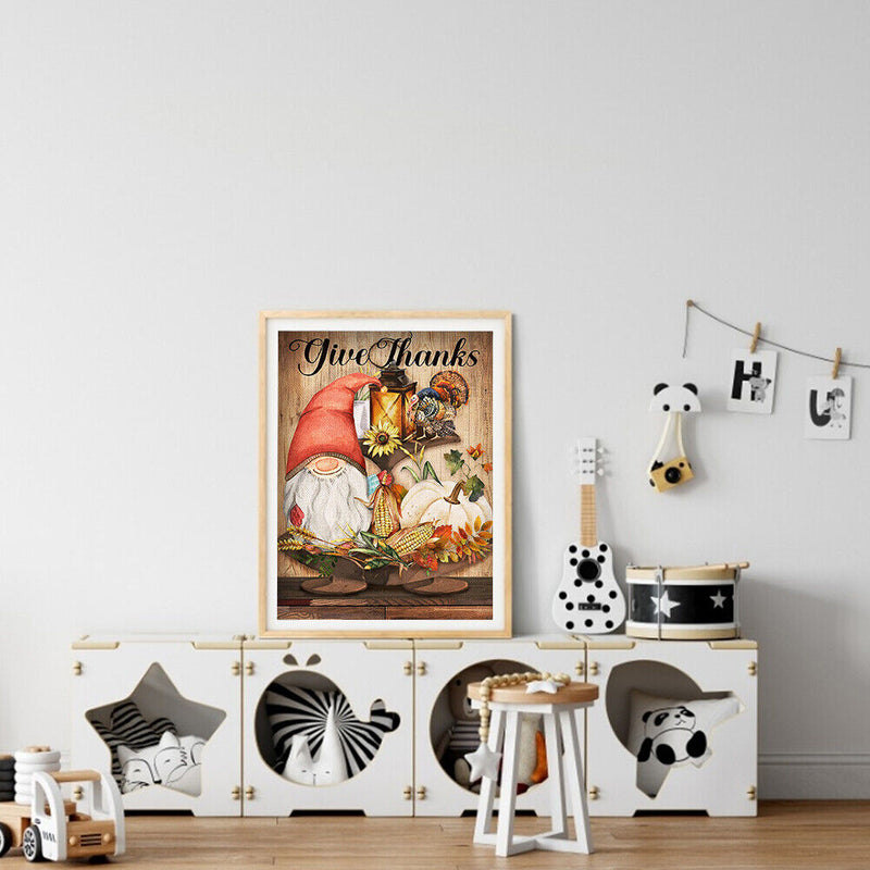 5D DIY Full Round Drill Diamond Painting Kit Thanksgiving Gnome Drawing Art