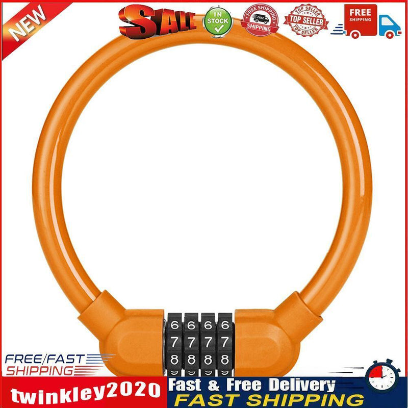 Bicycle Safety Cable Locks MTB Anti Theft 4 Digit Password Lock (Orange) Newly