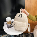 Women Solid Color Backpack Preppy Style School Nylon Mini Rucksack (Beige)