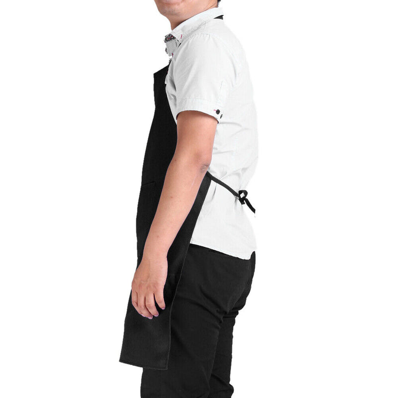 Unisex Solid Cooking Kitchen Restaurant Bib Apron Dress with Pocket(Black)