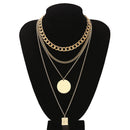 Geometric Metal Pendant Necklace Multi Layer Women Statement Clavicle Chain G