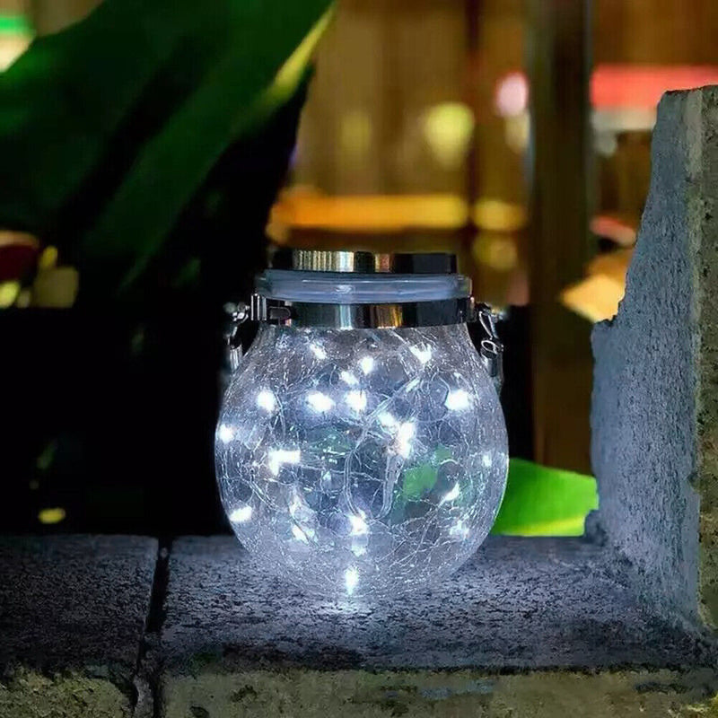 LED Solar Lamp Cracked Glass Ball Hanging Light Garden Decor (White 30LED) Newly