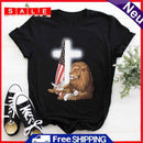Independence Day Lion Lamb Cross Tea T-Shirt (Black XXL)