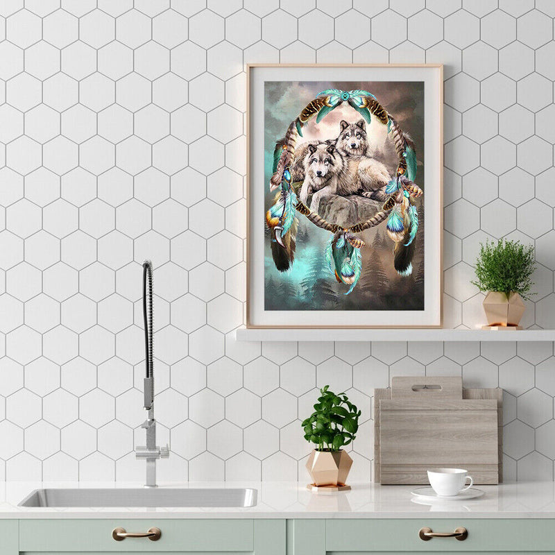 5D DIY Full Drill Diamond Painting Wolf and Dream Catcher Cross Stitch Craft Kit
