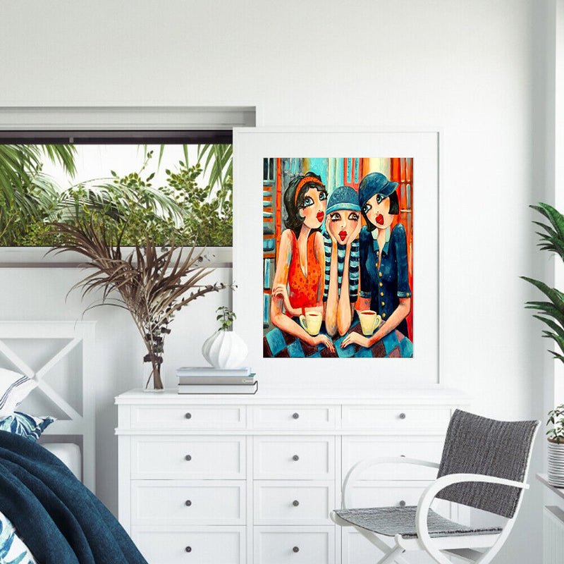 3 Fashion Sisters Hand Painted Picture DIY Kit Oil Paint By Numbers Set No Frame
