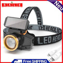 Head-mounted Flashlight Torch Solar + USB Rechargeable Head Light Waterproof