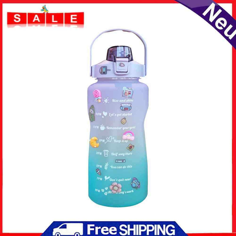 2000ml Large-Capacity Water Bottle Time Marker Frosted Drink Cup (Purple)