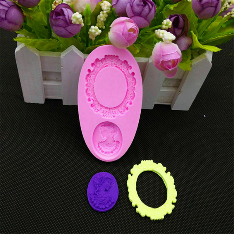 Woman Cameo Mirror Fondant Moulds Cake Decorating Mold Bakeware Sug Frame B3C7