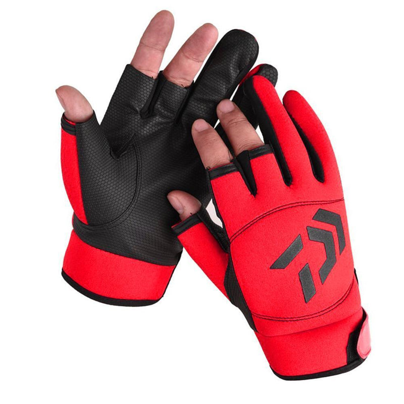 3 Finger Cut Unisex Arrow Fishing Gloves Non-Slip Angling Gloves (Red)