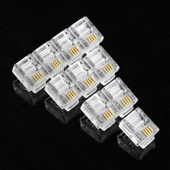 100X 4 Pin RJ11 RJ-11 6P4C Modular Telephone Phone Crystal Plug Connector