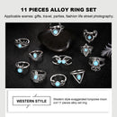 11x Crescent Turquoise Ring Owl Knuckle Finger Combination Ring Jewelry Set