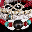 Top Tassel Woolen Multilayer Candy Color Beads Strech Bracelet (Red)