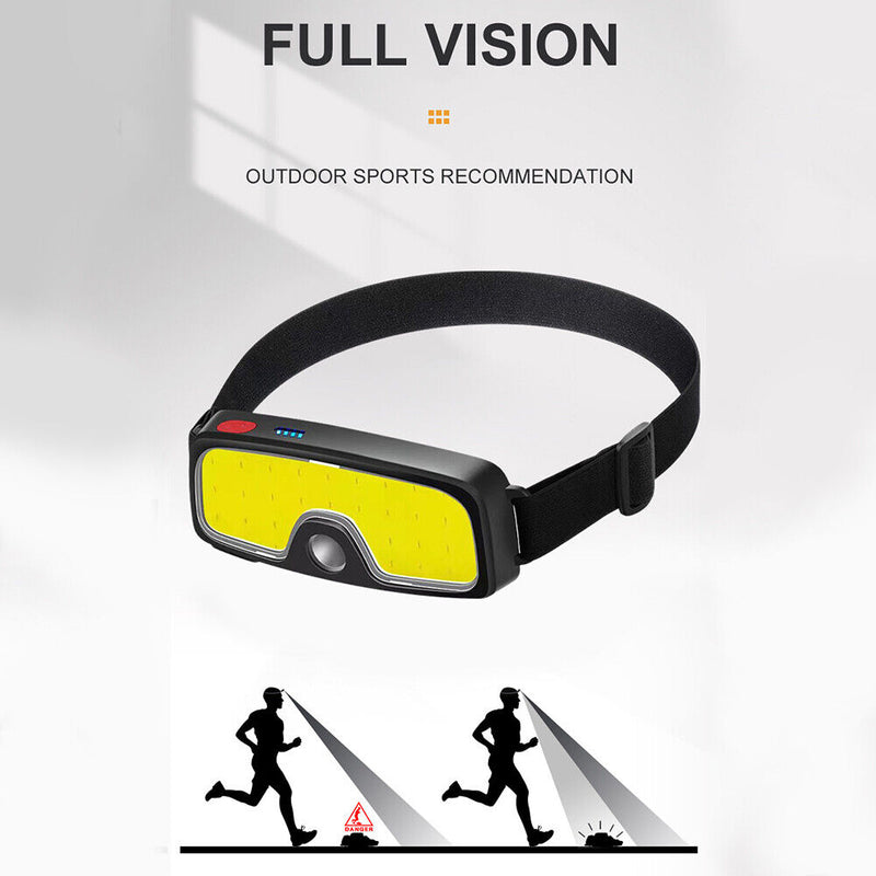 Portable Outdoor Headlight COB LED Flashlight USB Charging Camping Hiking Torch