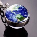 Galaxy Nebula Earth Metal Pendant Saturn Double Side Glass Ball Moon Keychain