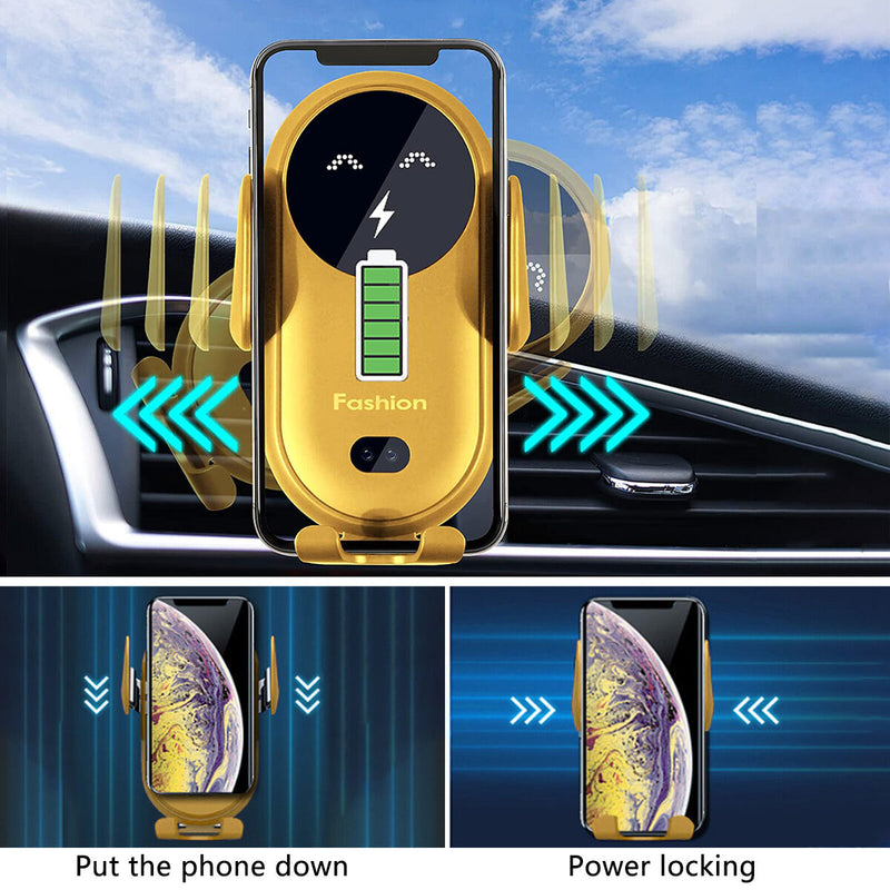 #A Wireless Car Charger Fast Charging Auto Clamping Windshield Dash Air Vent M