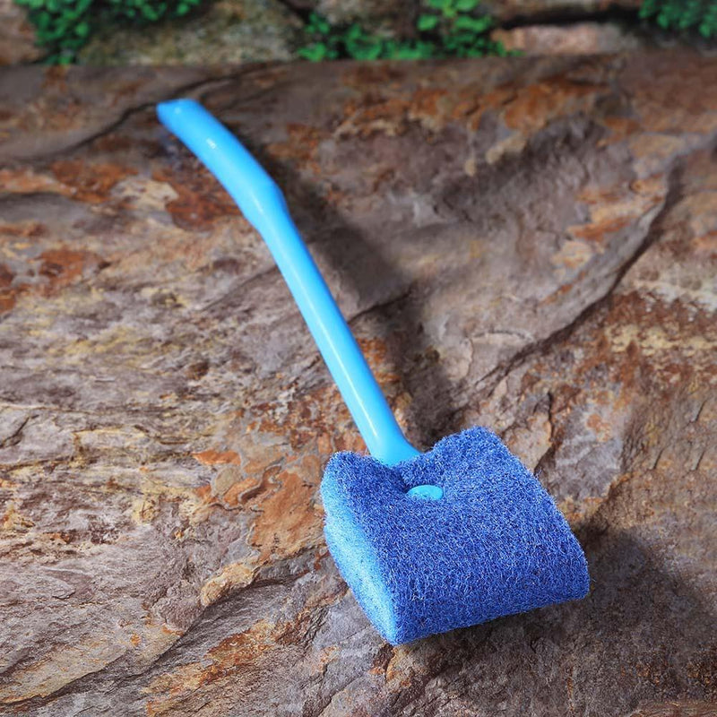Long Handle Fish Tank Glass Wipe Plastic Sponge Algae Glass Cleaner (Blue)