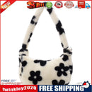 Women Plush Flower Pattern Handbag Lady Winter Warm Small Shoulder Bag