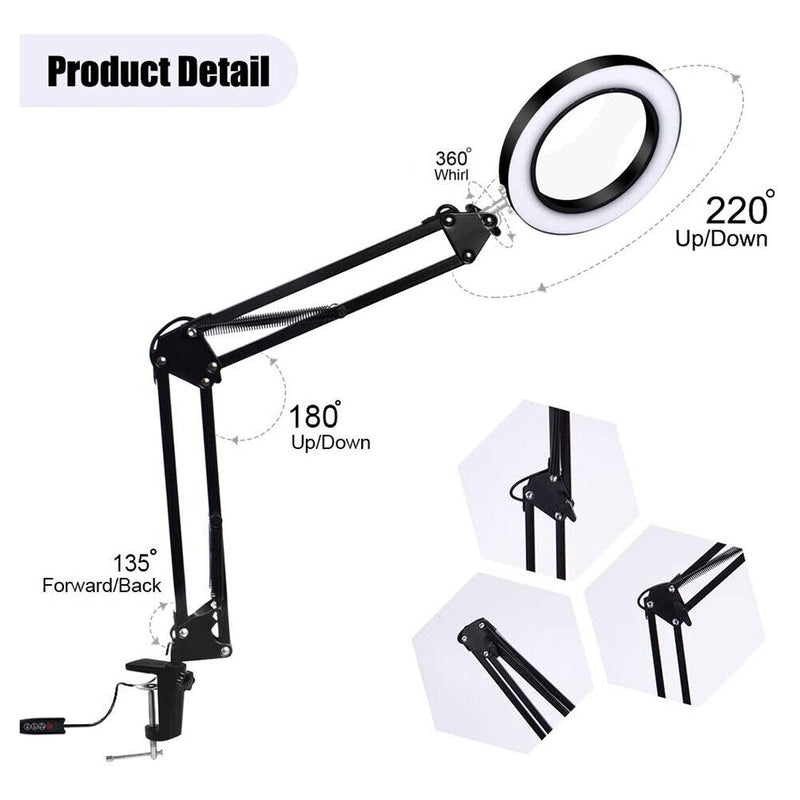 LED 8x Magnifying Glass Table Lamp Cold Clamp Light for Repairing Tattooing