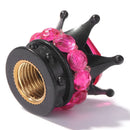 4pcs Car Bling Rhinestone Black Crown Wheel Tire Valve Caps (Rose Red) Newly