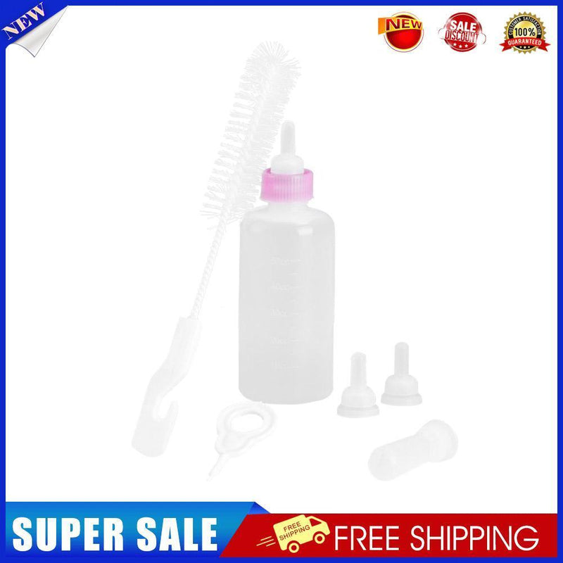 Puppy Feeding Bottle Set Pet Dog Cat Nursing Feeder w/Brush Pacifier (Pink)