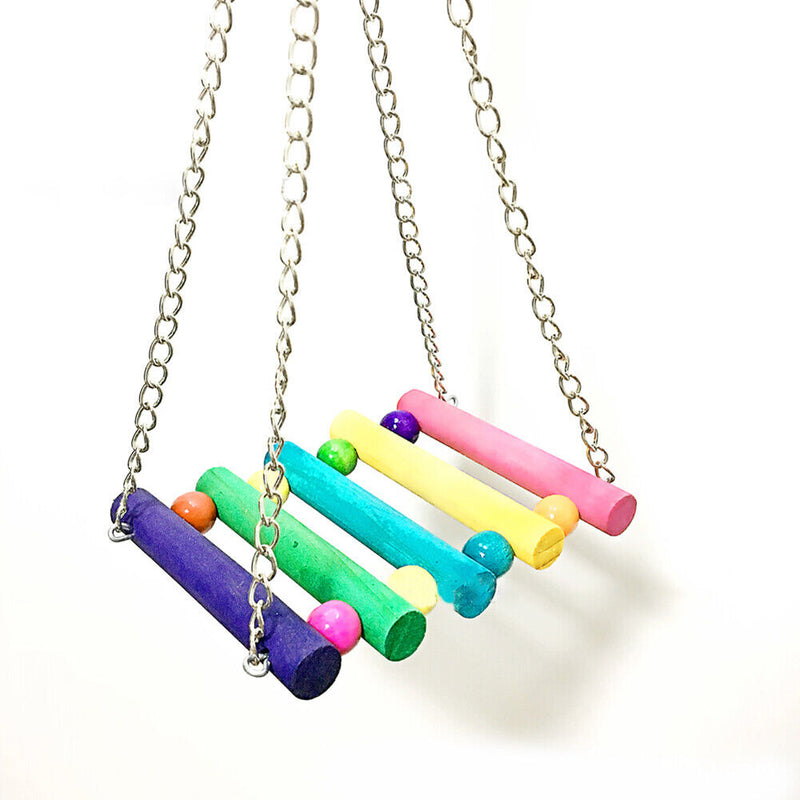 Colorful Wooden Bite Chewing Perch Pet Parrot Birdcage Suspension Swing Ham