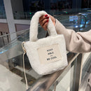 Female Fluffy Fashion Letters Top-handle Bag Winter Mobile Phone Shoulder Bag