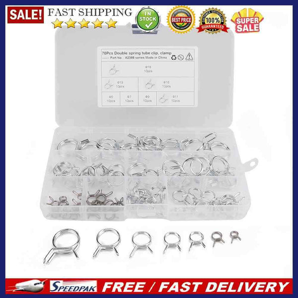 70pcs/box Assorted Double Wire Spring Clamps for Fuel Line Hose Tube 7 Sizes