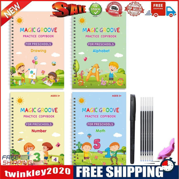 4 Books Calligraphy Handwriting Copybook Set Kids Writing English Lettering