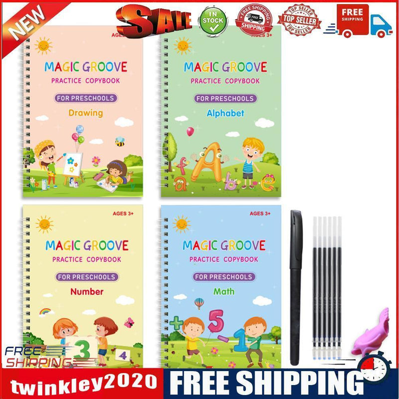 4 Books Calligraphy Handwriting Copybook Set Kids Writing English Lettering