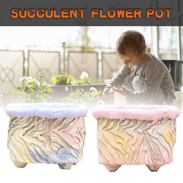 Hand Kneaded Bark Texture Square Pot White Pottery Flower Pot Succulent N9W4